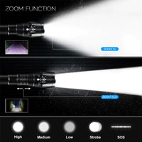 Thumbnail for Super-Bright 90000LM LED Tactical Flashlight 5 Modes Zoomable Torch Searchlight